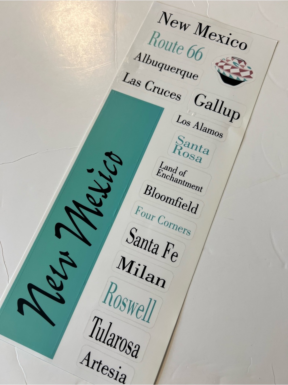 New Mexico Cities and Route 66 Decorative Decal Sticker – Teal